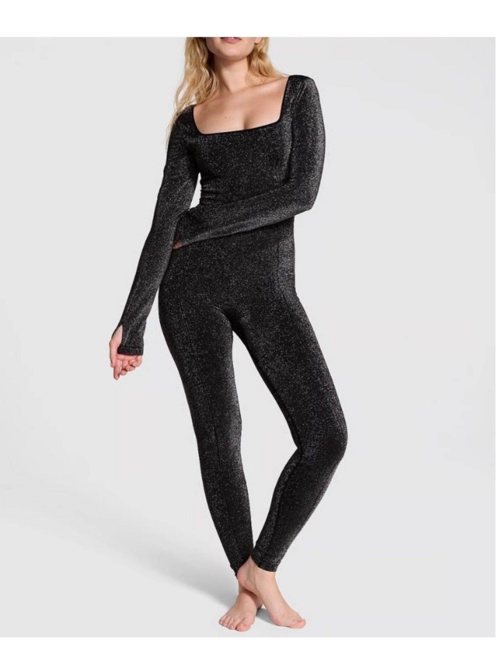 Victoria's Secret PINK Black Shimmer Long Sleeve Onesie Bodysuit